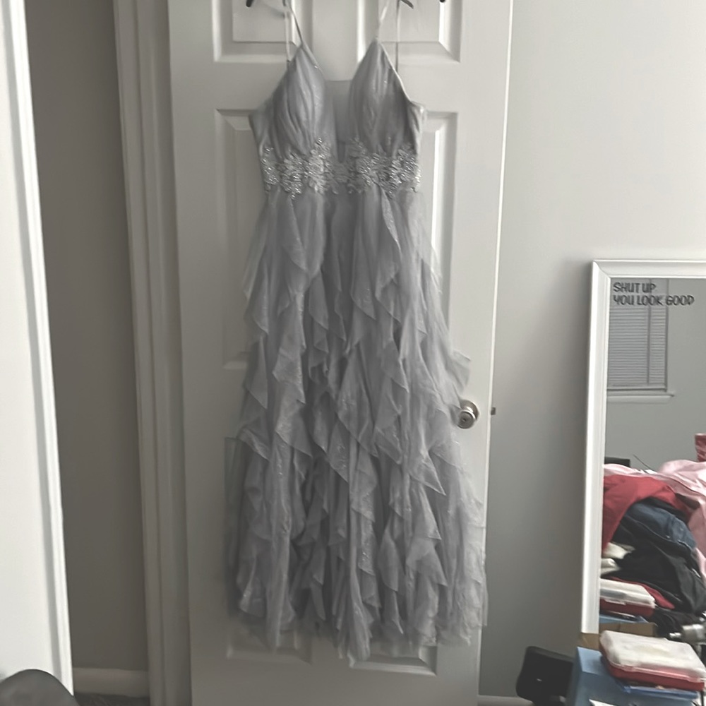 Pear Culture Formal Dress, Size 11/12, Silver w/ Shiny Embellishments! $300 new!